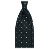 Viola Milano - Cravatta in Shantung Intrecciato a Mano a Pois - Foresta/Bianco - Handmade in Italy - Luxury Exclusive Collection