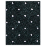 Viola Milano - Cravatta in Shantung Intrecciato a Mano a Pois - Foresta/Bianco - Handmade in Italy - Luxury Exclusive Collection