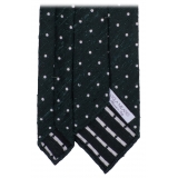 Viola Milano - Cravatta in Shantung Intrecciato a Mano a Pois - Foresta/Bianco - Handmade in Italy - Luxury Exclusive Collection