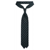 Viola Milano - Cravatta in Shantung Intrecciato a Mano a Pois - Foresta/Bianco - Handmade in Italy - Luxury Exclusive Collection