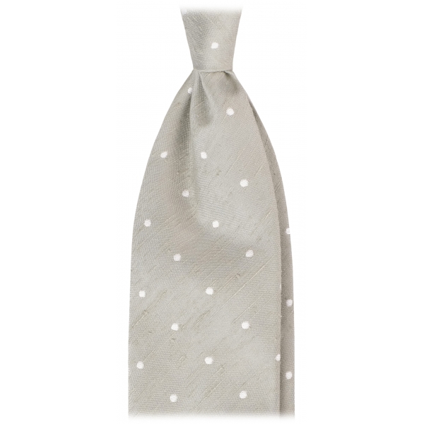 Viola Milano - Cravatta in Shantung Intrecciato a Mano a Pois - Menta/Bianco - Handmade in Italy - Luxury Exclusive Collection