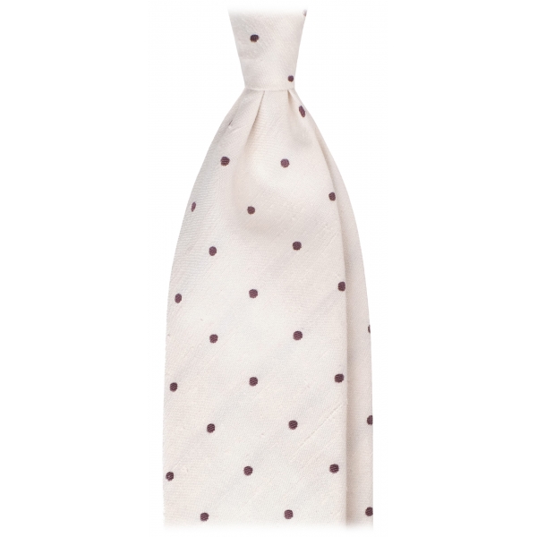 Viola Milano - Cravatta in Shantung Intrecciato a Pois - Naturale/Marrone - Handmade in Italy - Luxury Exclusive Collection