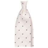 Viola Milano - Cravatta in Shantung Intrecciato a Pois - Naturale/Marrone - Handmade in Italy - Luxury Exclusive Collection