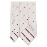 Viola Milano - Cravatta in Shantung Intrecciato a Pois - Naturale/Marrone - Handmade in Italy - Luxury Exclusive Collection