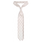 Viola Milano - Cravatta in Shantung Intrecciato a Pois - Naturale/Marrone - Handmade in Italy - Luxury Exclusive Collection