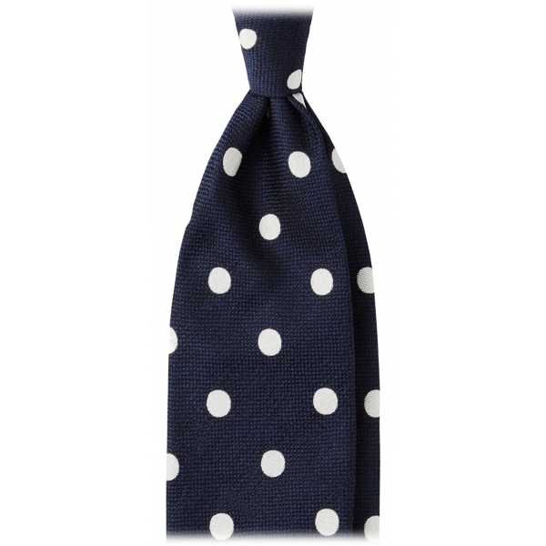 Viola Milano - Cravatta in Seta Jacquard Moon Dot - Blu Navy/Bianco - Handmade in Italy - Luxury Exclusive Collection