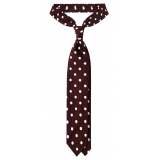 Viola Milano - Cravatta in Seta Jacquard Moon Dot - Vino/Bianco - Handmade in Italy - Luxury Exclusive Collection