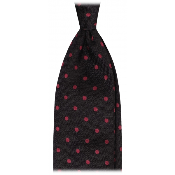 Viola Milano - Cravatta in Seta a Pois - Mezzanotte/Fucsia Rosso - Handmade in Italy - Luxury Exclusive Collection