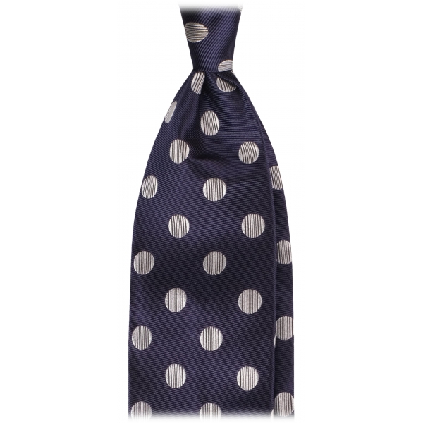 Viola Milano - Cravatta Vintage Venezia Dot in Seta - Blu Navy/Bianco - Handmade in Italy - Luxury Exclusive Collection