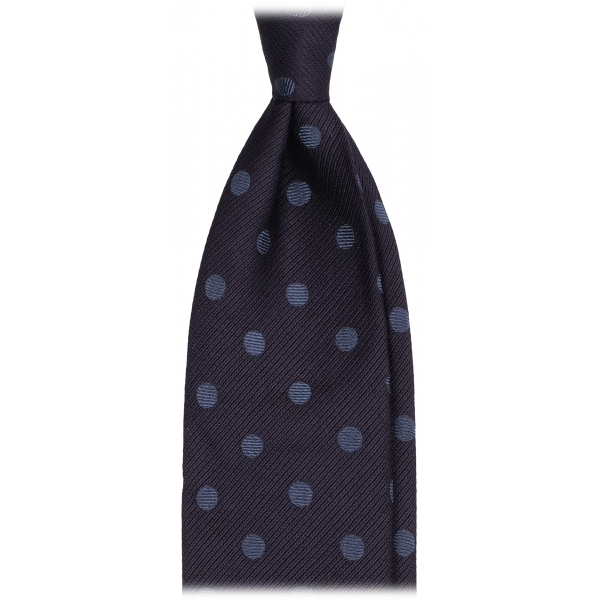 Viola Milano - Cravatta in Seta Lavorata a Mano a Pois - Navy/Mare - Handmade in Italy - Luxury Exclusive Collection