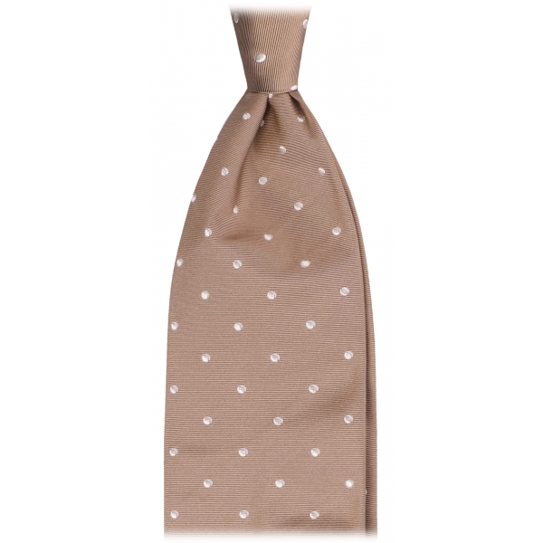 Viola Milano - Cravatta in Seta Lavorata a Mano a Pois - Sabbia/Bianco - Handmade in Italy - Luxury Exclusive Collection
