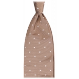 Viola Milano - Cravatta in Seta Lavorata a Mano a Pois - Sabbia/Bianco - Handmade in Italy - Luxury Exclusive Collection