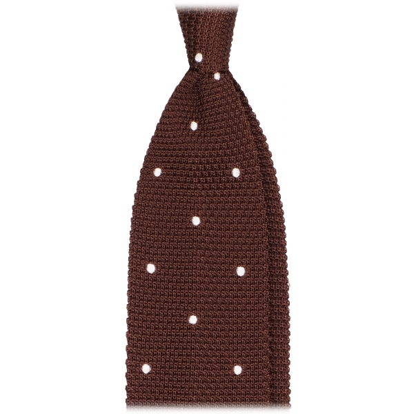 Viola Milano - Cravatta in Seta Lavorata a Maglia a Pois - Marrone/Bianco - Handmade in Italy - Luxury Exclusive Collection