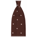 Viola Milano - Cravatta in Seta Lavorata a Maglia a Pois - Marrone/Bianco - Handmade in Italy - Luxury Exclusive Collection