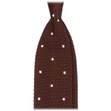 Viola Milano - Cravatta in Seta Lavorata a Maglia a Pois - Marrone/Bianco - Handmade in Italy - Luxury Exclusive Collection