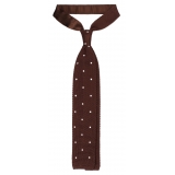 Viola Milano - Cravatta in Seta Lavorata a Maglia a Pois - Marrone/Bianco - Handmade in Italy - Luxury Exclusive Collection
