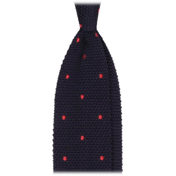 Viola Milano - Cravatta in Seta Lavorata a Maglia a Pois - Navy/Rosso - Handmade in Italy - Luxury Exclusive Collection