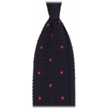 Viola Milano - Cravatta in Seta Lavorata a Maglia a Pois - Navy/Rosso - Handmade in Italy - Luxury Exclusive Collection