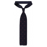 Viola Milano - Cravatta in Seta Lavorata a Maglia a Pois - Navy/Rosso - Handmade in Italy - Luxury Exclusive Collection