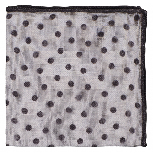 Viola Milano - Fazzoletto in 100% Cashmere con Stampa a Pois - Grigio/Blu Navy - Handmade in Italy - Luxury Exclusive Collection