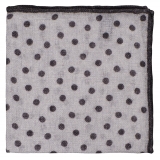 Viola Milano - Polka Dot Printed 100% Cashmere Pocket Square - Grey/Navy - Handmade in Italy - Luxury Exclusive Collection