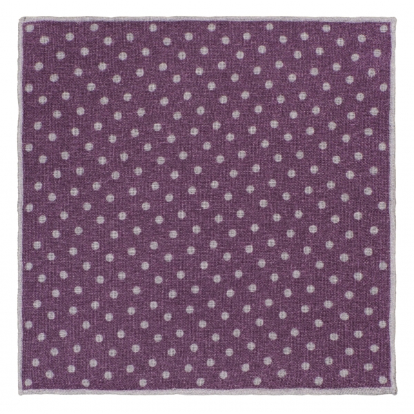 Viola Milano - Polka Dot Printed 100% Cashmere Pocket Square - Purple/Grey - Handmade in Italy - Luxury Exclusive Collection
