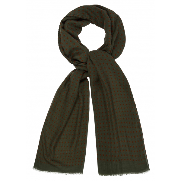 Viola Milano - Polka Dot Printed 100% Cashmere Scarf - Forest/Wine - Handmade in Italy - Luxury Exclusive Collection