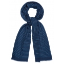Viola Milano - Polka Dot Printed 100% Cashmere Scarf - Navy/Sea - Handmade in Italy - Luxury Exclusive Collection