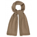 Viola Milano - Polka Dot Printed 100% Cashmere Scarf - Sand/White - Handmade in Italy - Luxury Exclusive Collection