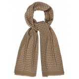 Viola Milano - Polka Dot Printed 100% Cashmere Scarf - Sand/White - Handmade in Italy - Luxury Exclusive Collection