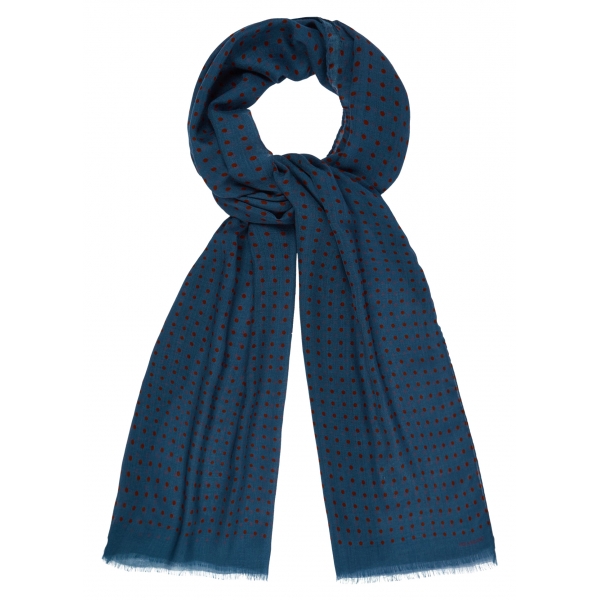 Viola Milano - Polka Dot Printed 100% Cashmere Scarf - Sea/Red - Handmade in Italy - Luxury Exclusive Collection