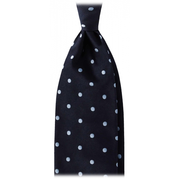Viola Milano - Polka Dot Selftipped Woven Silk Jacquard Tie - Navy/Sea - Handmade in Italy - Luxury Exclusive Collection