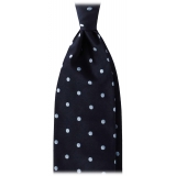 Viola Milano - Polka Dot Selftipped Woven Silk Jacquard Tie - Navy/Sea - Handmade in Italy - Luxury Exclusive Collection