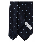 Viola Milano - Polka Dot Selftipped Woven Silk Jacquard Tie - Navy/Sea - Handmade in Italy - Luxury Exclusive Collection