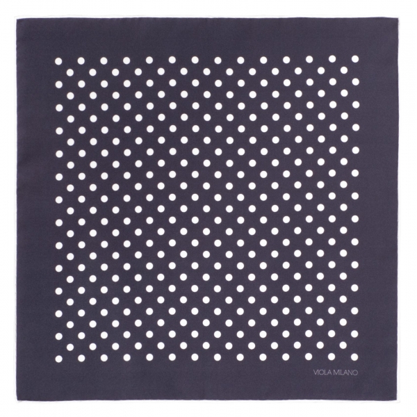 Viola Milano - Polka Dot Silk Pocket Square - Grey/White - Handmade in Italy - Luxury Exclusive Collection