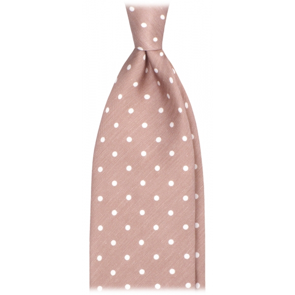 Viola Milano - Polka Dot Untipped Linen Tie - Sand - Handmade in Italy - Luxury Exclusive Collection