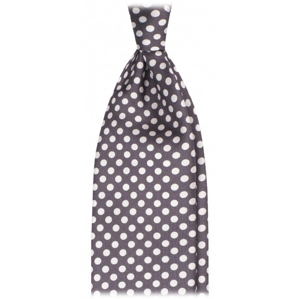 Viola Milano - Polka Dot Untipped Silk Tie - Grey/White - Handmade in Italy - Luxury Exclusive Collection
