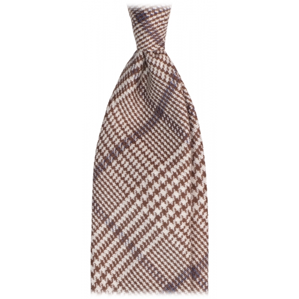 Viola Milano - Prince of Wales Pattern Handrolled Wool Tie - Brown/Navy Mix - Handmade in Italy - Luxury Exclusive Collection