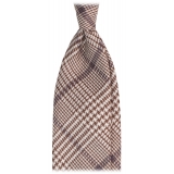 Viola Milano - Prince of Wales Pattern Handrolled Wool Tie - Brown/Navy Mix - Handmade in Italy - Luxury Exclusive Collection