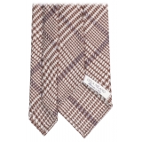 Viola Milano - Prince of Wales Pattern Handrolled Wool Tie - Brown/Navy Mix - Handmade in Italy - Luxury Exclusive Collection