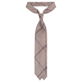 Viola Milano - Prince of Wales Pattern Handrolled Wool Tie - Brown/Navy Mix - Handmade in Italy - Luxury Exclusive Collection