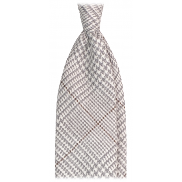 Viola Milano - Prince of Wales Pattern Handrolled Wool Tie - Grey/Brown - Handmade in Italy - Luxury Exclusive Collection