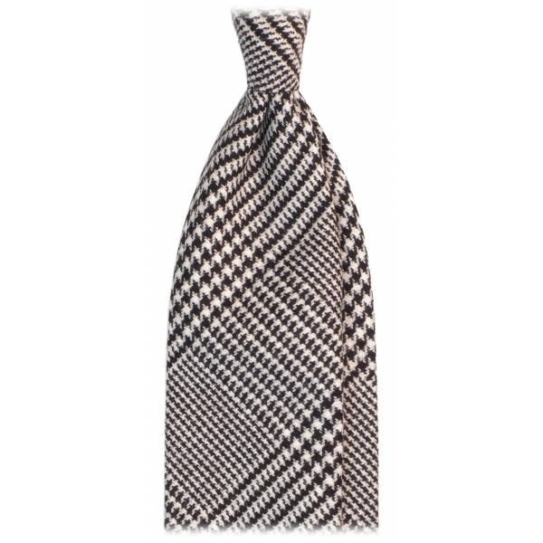 Viola Milano - Prince of Wales Pattern Handrolled Wool Tie - Black - Handmade in Italy - Luxury Exclusive Collection