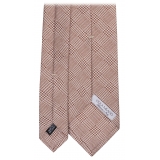 Viola Milano - Prince of Wales Selftipped Italian Silk Tie - Brown - Handmade in Italy - Luxury Exclusive Collection