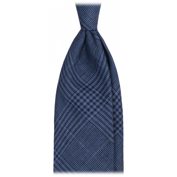 Viola Milano - Prince of Wales Untipped Linen Tie - Denim Mix - Handmade in Italy - Luxury Exclusive Collection