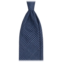 Viola Milano - Prince of Wales Untipped Linen Tie - Denim Mix - Handmade in Italy - Luxury Exclusive Collection