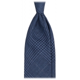 Viola Milano - Prince of Wales Untipped Linen Tie - Denim Mix - Handmade in Italy - Luxury Exclusive Collection