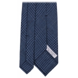 Viola Milano - Prince of Wales Untipped Linen Tie - Denim Mix - Handmade in Italy - Luxury Exclusive Collection