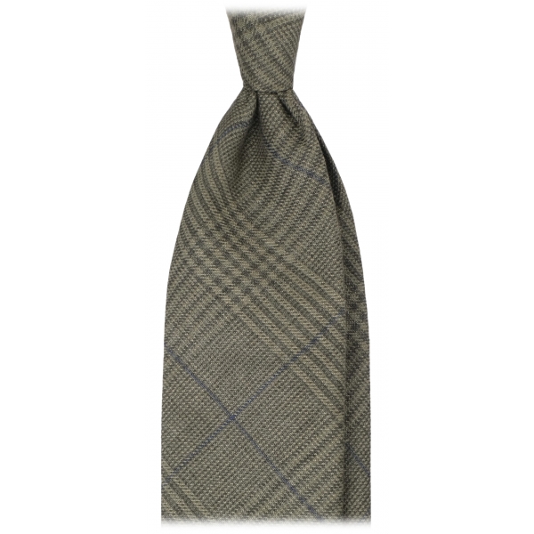 Viola Milano - Prince of Wales Untipped Linen Tie - Olive Mix - Handmade in Italy - Luxury Exclusive Collection