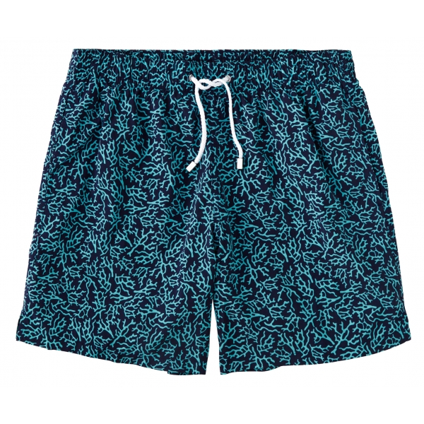 Viola Milano - Printed Coral Swimtrunks - Navy/Turquoise - Handmade in Italy - Luxury Exclusive Collection